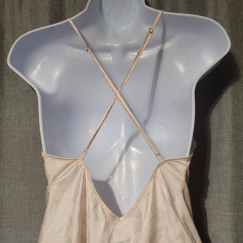Victorias Secret Champagne Pink Floral Jacquard Satin Slip Dress Open Back Large - Picture 4 of 6